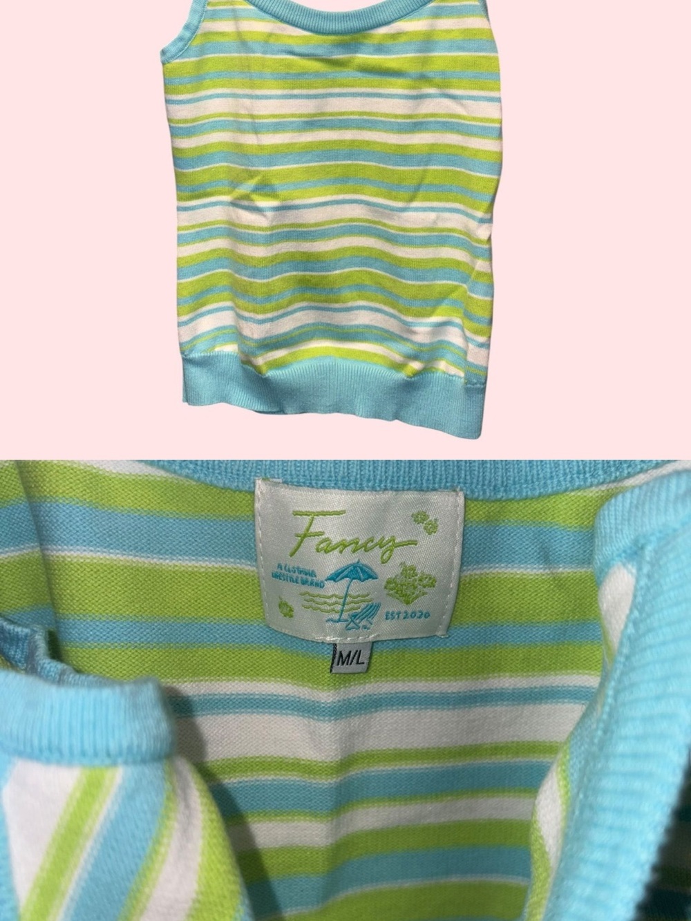 FANCY the brand. Striped Tank Top in Aqua, Lime & White M/L